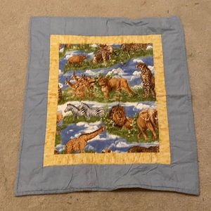 Homemade baby blanket w/safari theme